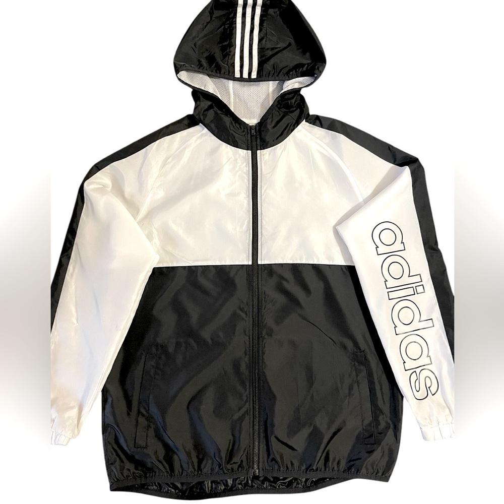 Adidas Black and White Windbreaker Jacket